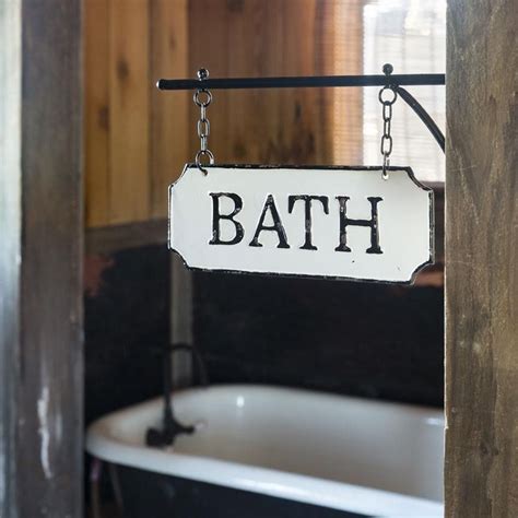 metal bath sign with hanging bracket|Metal Bathroom Hanging Sign .